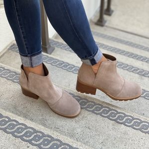 SOREL tan taupe cate cutout suede ankle bootie